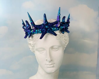 Purple starfish Crown headband, blue starfish crown, adult headband woman, purple seashell headband, seashell headpiece, shell bridal crown