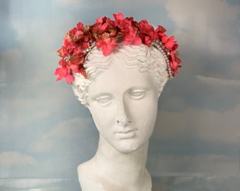 Pink Greek goddess flower crown, gold pink cherry blossom crown, flower Grecian crown flower headpiece fairy headband gold fairy headpiece