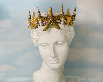Ivory Gold Crystal Quartz Mermaid Crown Sea Shell Hair Head Alice Band Pink Gold Crystal Quartz Mermaid Crown Sea Shell Hair Head  main image 4