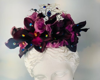 Purple Orchid Fascinator: Oversized Flower Headband, Large  display picture 3