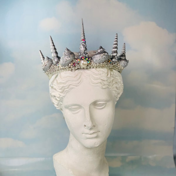 Silver Mermaid Spikes costume crown, seashell headband, mermaid headpiece seashell crown mermaid crown woman, seashell headpiece shell crown