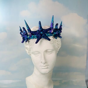 Purple starfish Crown headband, blue starfish crown, adult headband woman, purple seashell headband, seashell headpiece, shell bridal crown