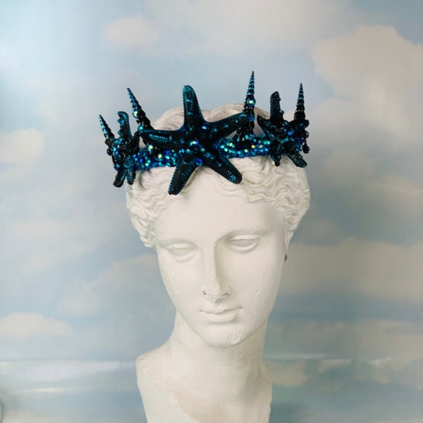 Black starfish mermaid costume crown, black spike seashell headband mermaid headpiece seashell crown, headband woman, black seashell crown