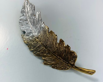 Gold silver feather hair clip, gold silver boho hair clip, barrette, bridal boho, metal feather hair clip, hair clip, gold silver barrette