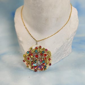 Gold Lace Seashell Necklace: Rhinestone Mermaid Jewelry Gift