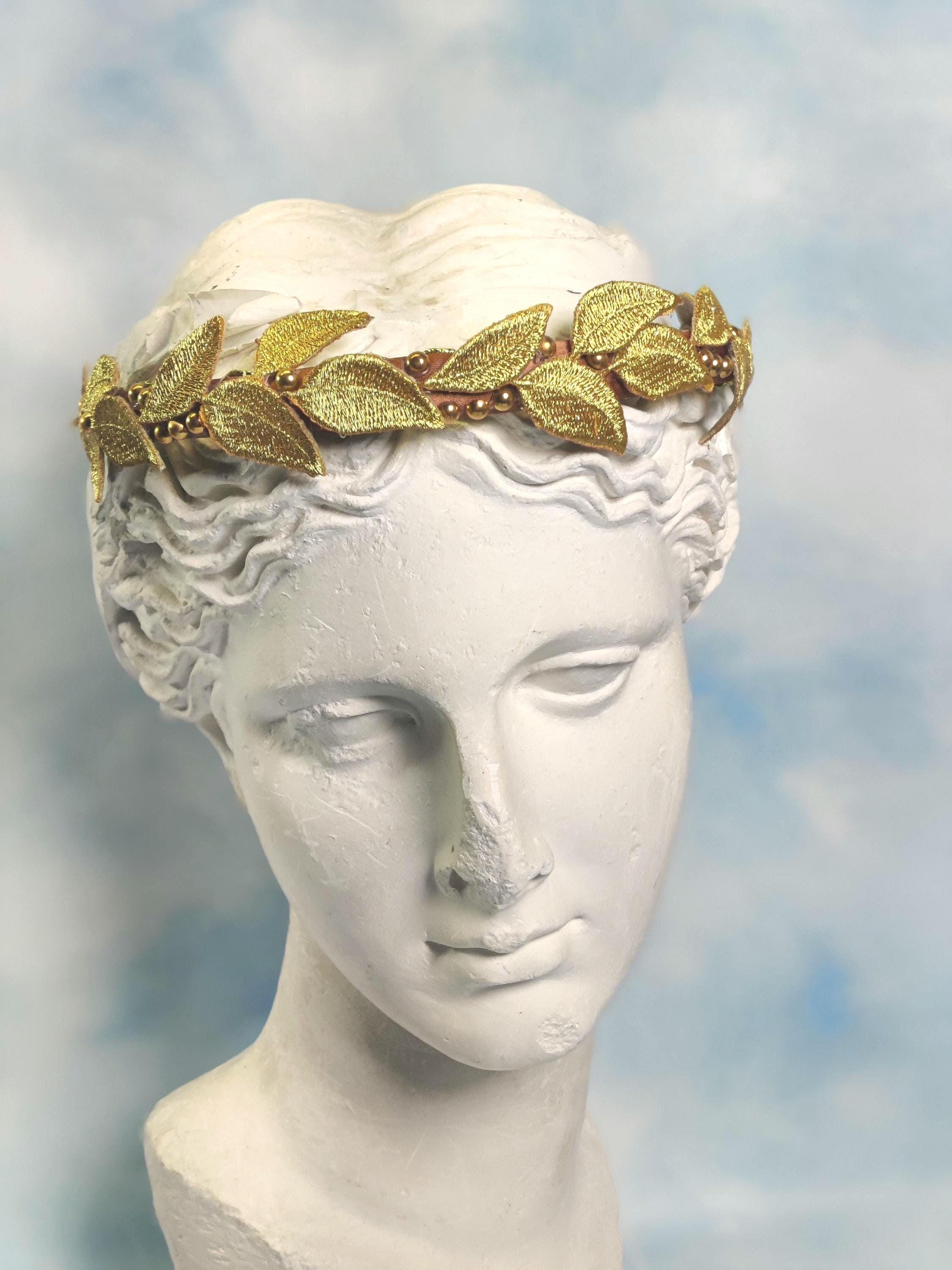 Gold plated Grecian headband Gold Leaf Grecian Crown Headband: Embroidered Goddess  main image 4