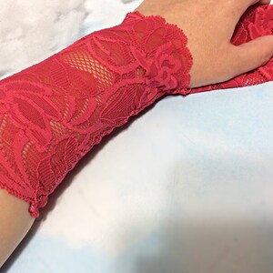 Coral pink lace bracelet, pink tattoo cover, Lace wrist cuff,Lace victorian glove, boho lace bracelet, stretch lace cuff, wrist tattoo cover image 3