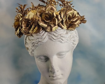 Gold Rose Flower Crown: Fairy Wedding Headband