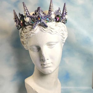 Purple Mermaid Seashell Crown: Starfish Tiara, Bridal Headpiece