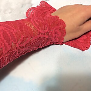 Coral pink lace bracelet, pink tattoo cover, Lace wrist cuff,Lace victorian glove, boho lace bracelet, stretch lace cuff, wrist tattoo cover image 4