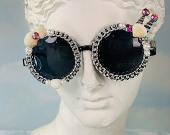 Spike Seashell Sunglasses, mermaid sunglasses, beach Sunglasses, nautical ocean sun glasses, rhinestone pearl sunglasses, embellished