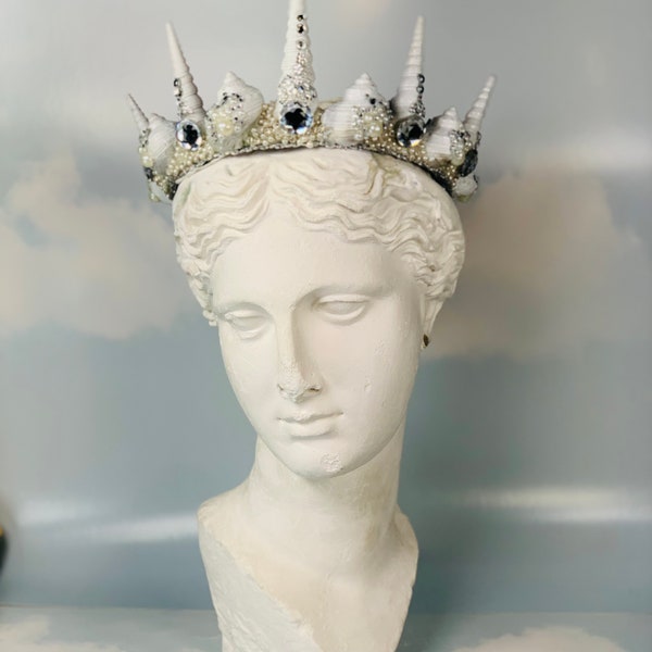 White Mermaid Spikes costume crown, seashell headband, mermaid headpiece seashell crown mermaid crown woman, seashell headpiece shell crown