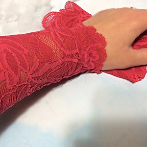 Coral pink lace bracelet, pink tattoo cover, Lace wrist cuff,Lace victorian glove, boho lace bracelet, stretch lace cuff, wrist tattoo cover image 1