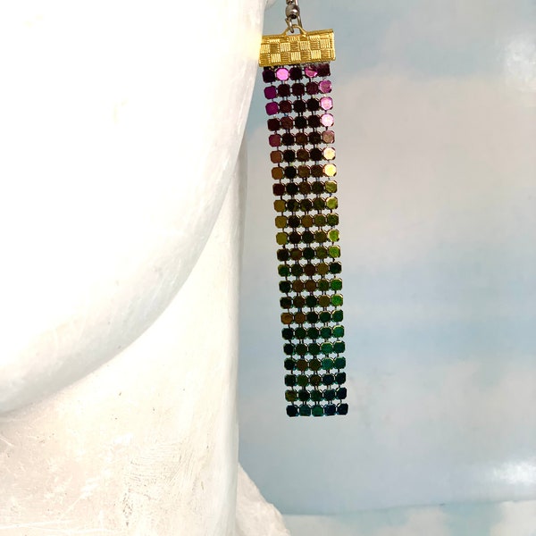 Purple green disco earrings, rectangle hypoallergenic earrings, dangle earrings, bar earrings, long bar earrings, skinny geometric earrings