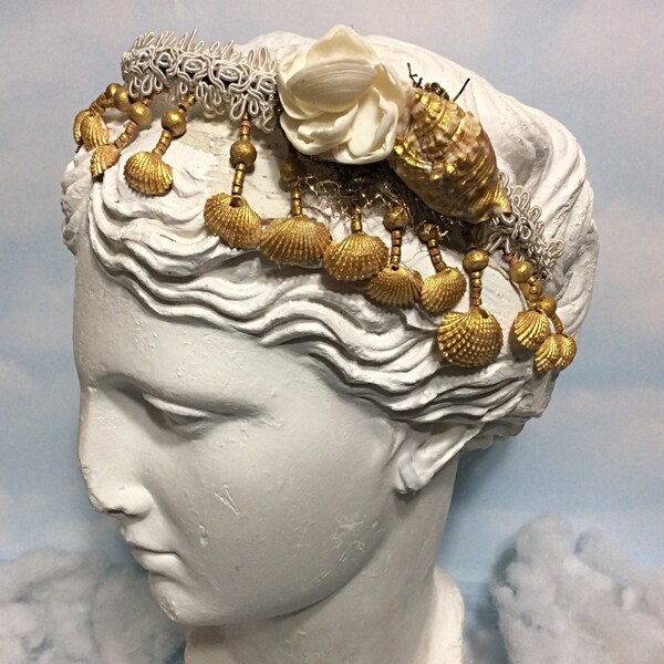 Golden seashell crown headband, Crown headband, seashell crown, adult headband woman, mermaid headband, seashell headpiece, seashell tiara