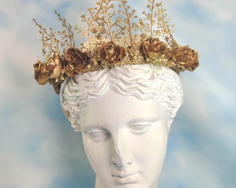 Gold Rose Flower Crown: Mythical Wedding Headband