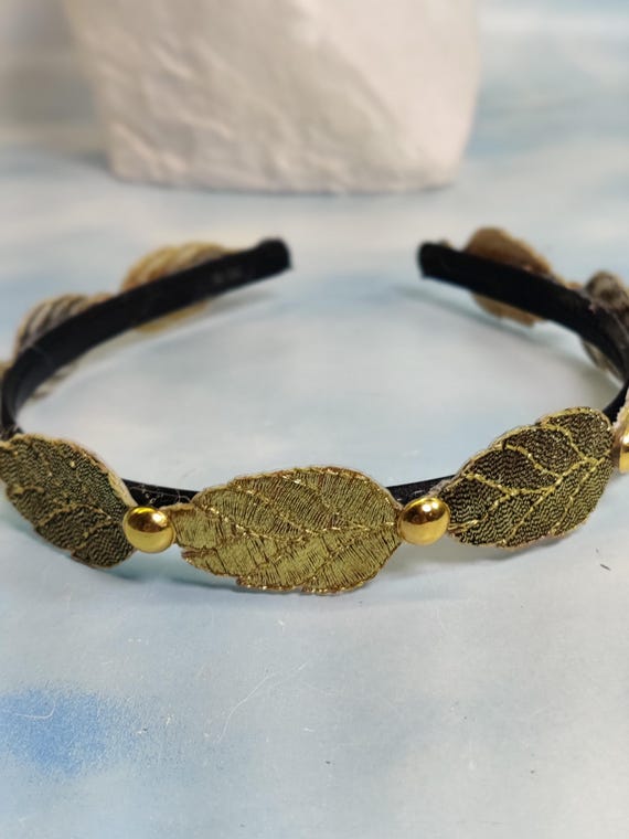 Gold Leaf Embroidered Headband, Grecian Crown - Etsy display picture 2