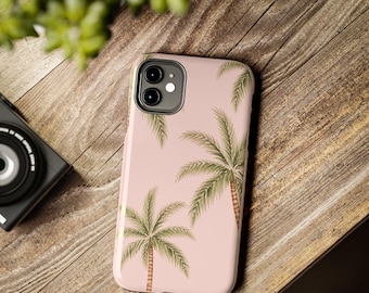 Tropical Palm Tree Phone Case | Muted Pink Sage Coastal Vibe Protection