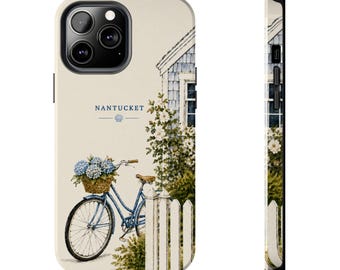 Nantucket Blue Bicycle Hydrangeas Phone Case | Coastal Cottage Art (Tough Case)