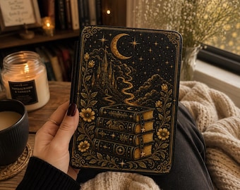 Romantasy Illustration Kindle Case | Vintage Floral Night Scene