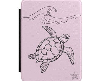 Sea Turtle Illustration Kindle Case | Pink Wave Design