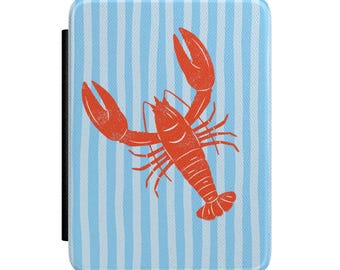 Red Lobster Illustration Kindle Case | Nautical Striped Cover