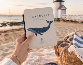 Nantucket Whale Kindle Case | Nautical Coastal Coordinates eReader Cover