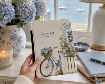 Nantucket Bicycle with Hydrangeas Kindle Case | Coastal Cottage Floral Cover