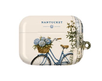 Nantucket Bicycle with Hydrangea Basket AirPod Case | Floral Beachy