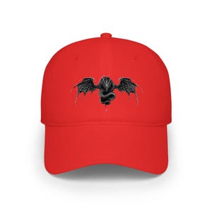 Winged Dragon Embroidery Cap | Red low profile baseball cap