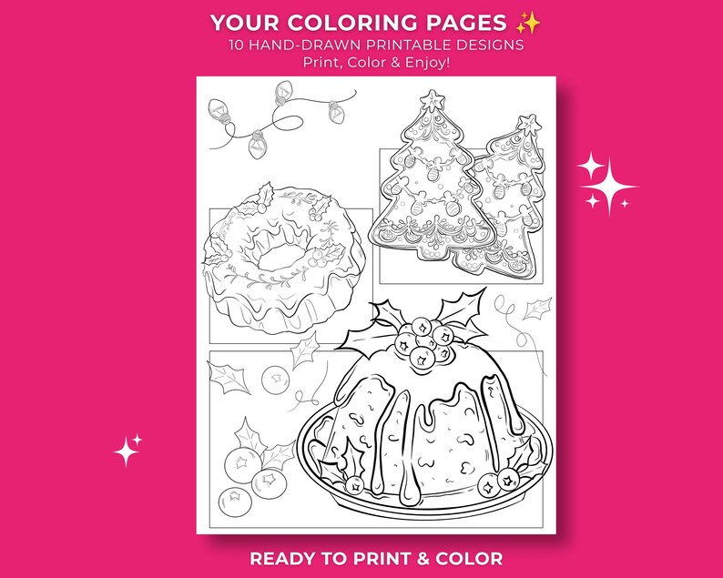 Christmas Sweets Coloring Pages, 10 Printable Holiday Dessert Coloring ...