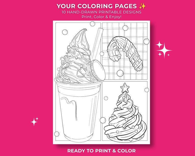 Christmas Sweets Coloring Pages, 10 Printable Holiday Dessert Coloring ...