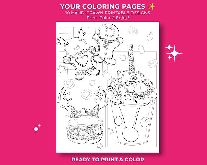 Christmas Sweets Coloring Pages, 10 Printable Holiday Dessert Coloring ...