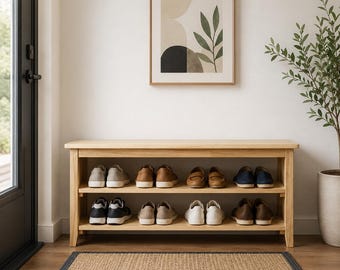 Rustic Wooden Shoe Rack Bench – 2 Tier Entryway Shelf