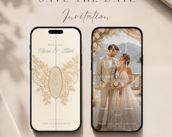 Beige Wedding Invitation Video, Elegant Animated Save The Date, Editable Canva Template