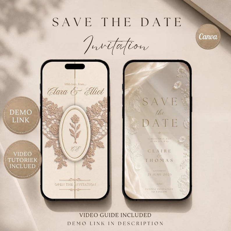Champagne Save The Date Video | Animated Wedding Invitation | Editable Canva Wedding Invitation | Instant Download image 1