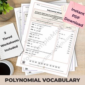 Algebra 1 Polynomordförråd - 3 differentierade utskrivbara gåtor
