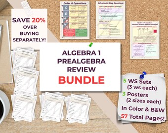 Algebra 1 Foundations Pre-Algebra Review Worksheets and Posters BUNDLE