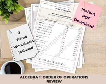 Algebra 1 Review: Order of Operations Differentiated Printable Riddle Worksheets
