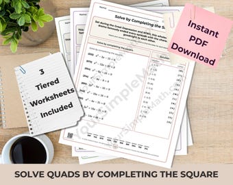 Algebra 1 Solve Quadratic Equations By Completing the Square:  3 Differentiated Printable Riddle Worksheets