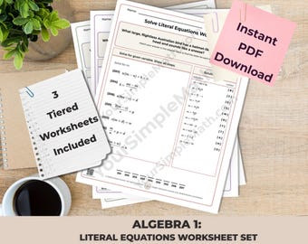 Algebra 1 Literal Equations Differentiated Printable Riddle Worksheets