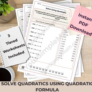 Algebra 1 Solve Quadratic Equations By the Quadratic Formula:  3 Differentiated Printable Riddle Worksheets