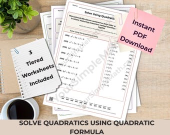 Algebra 1 Solve Quadratic Equations By the Quadratic Formula:  3 Differentiated Printable Riddle Worksheets
