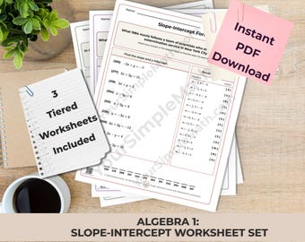 Algebra 1 Slope-Intercept Differentiated Printable Riddle Worksheets