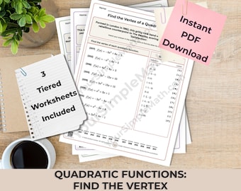 Algebra 1 Find Quadratic Function Vertex: 3 Differentiated Printable Riddle Worksheets