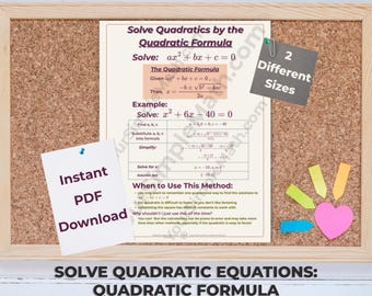 Algebra 1 Solve Quadratic Equations by the Quadratic Formula Printable Poster in 2 Sizes