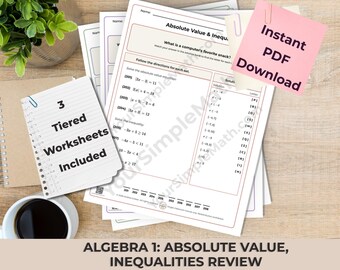 Algebra 1 Review: Absolute Value & Inequalities Differentiated Printable Riddle Worksheets
