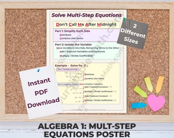 Algebra 1 Multi-Step Equations Poster (Digital Download)