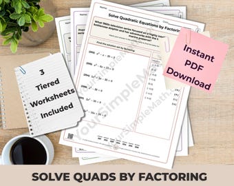 Algebra 1 Solve Quadratic Equations By Factoring:  3 Differentiated Printable Riddle Worksheets