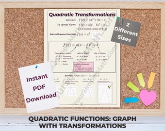 Algebra 1 Graph Quadratic Functions Using Transformations Printable Poster in 2 Sizes